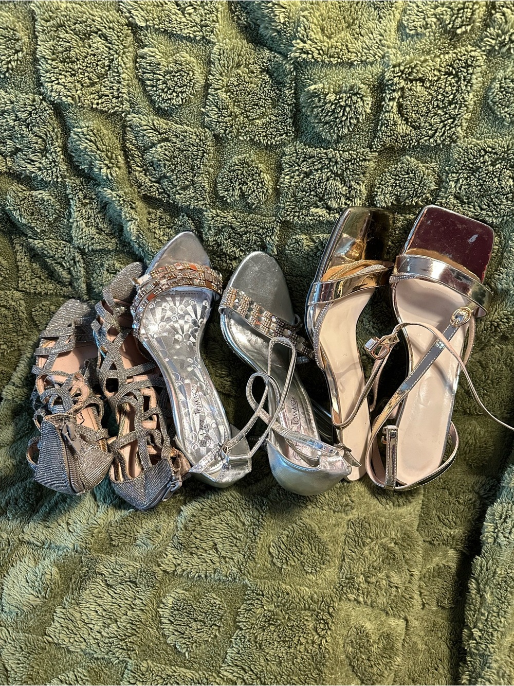 Hot Tomato Mixed Metallic Strappy Heels in Silver and Bronze